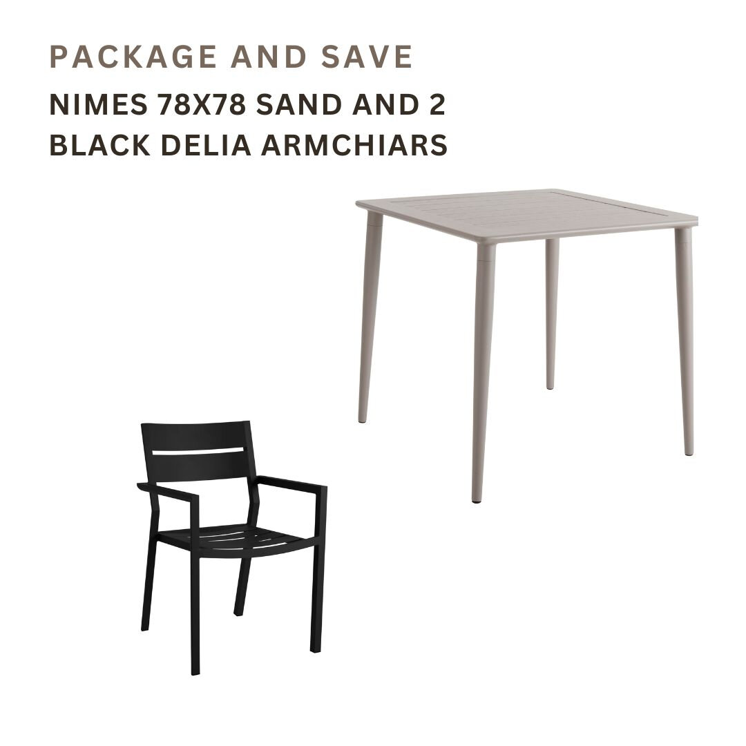 Nimes 78x78 Sand and 2 Black Delia Armchairs Product Image